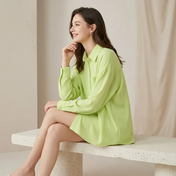 Lime_Green_Chiffon_Relaxed_Collared_Shirt_For_Women