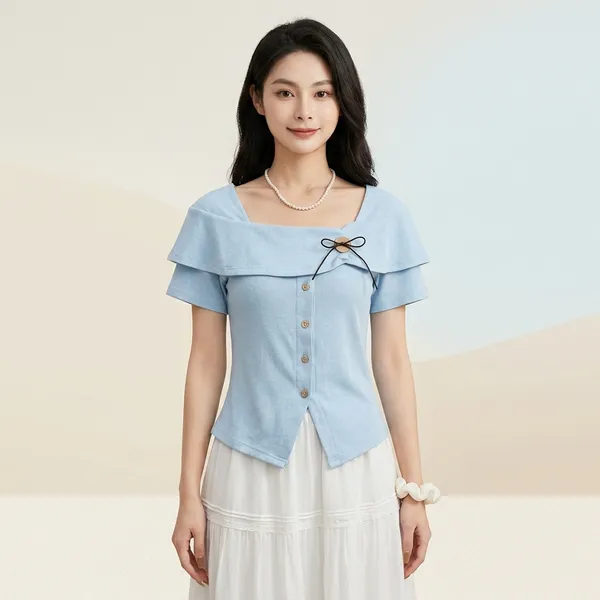 Light_Blue_Cotton_Off_Shoulder_Button_Down_Crop_Top_For_Women