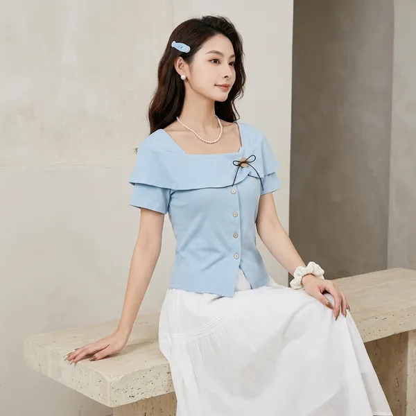 Light_Blue_Cotton_Off_Shoulder_Button_Down_Crop_Top_For_Women