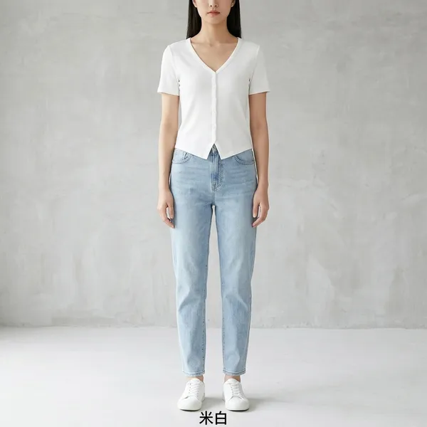 White_Cotton_Half_Sleeve_Button_Front_Crop_Top_For_Women