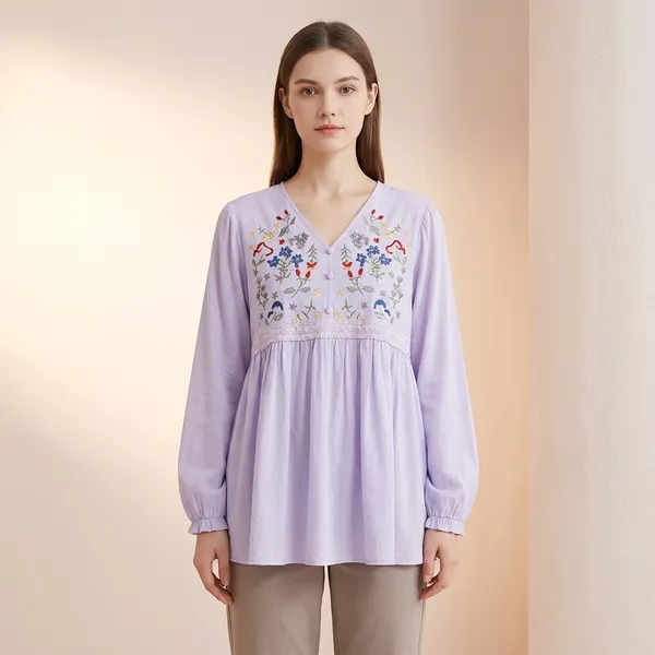 Lavender_Cotton_Embroidered_Floral_V_Neck_Tunic_For_Women