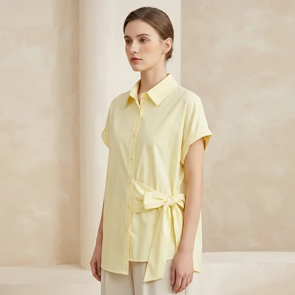 Yellow_Cotton_Relaxed_Side_Tie_Collared_Shirt_For_Women
