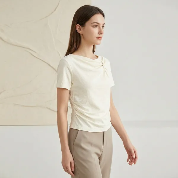 Cream_Cotton_Cowl_Neck_Short_Sleeve_Crop_Top_For_Women