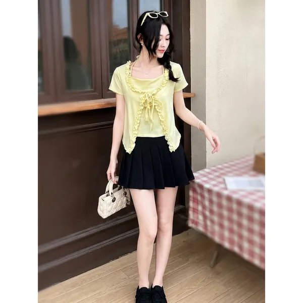 Light_Yellow_Cotton_Ruffle_Square_Neck_Crop_Top_For_Women