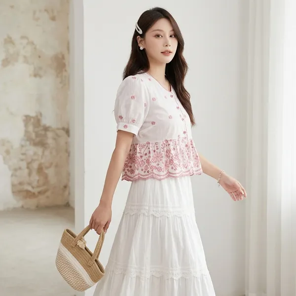 Pink_Cotton_Floral_Embroidered_V_Neck_Peplum_Top_For_Women