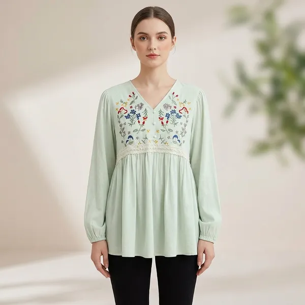 Mint_Green_Cotton_Floral_Embroidered_Tunic_Top_For_Women