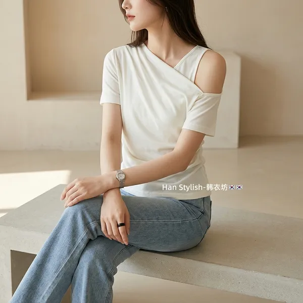 White_Cotton_Asymmetric_Cold_Shoulder_Crop_Top_For_Women