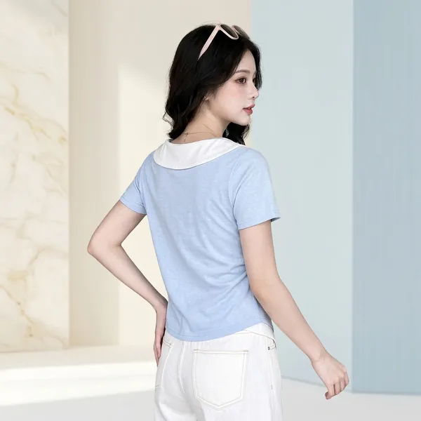 Blue_And_White_Cotton_Contrast_Collar_Button_Down_Crop_Top_For_Women