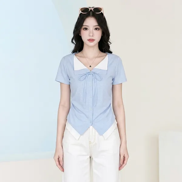 Blue_And_White_Cotton_Contrast_Collar_Button_Down_Crop_Top_For_Women