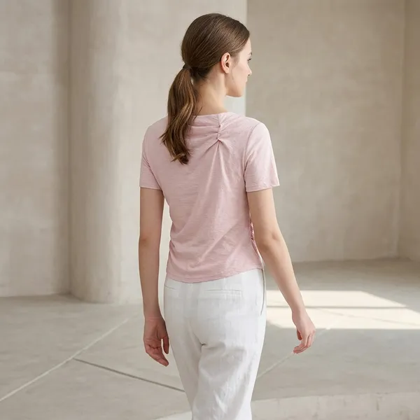 Pink_Cotton_Gathered_Neck_Short_Sleeve_Crop_Top_For_Women