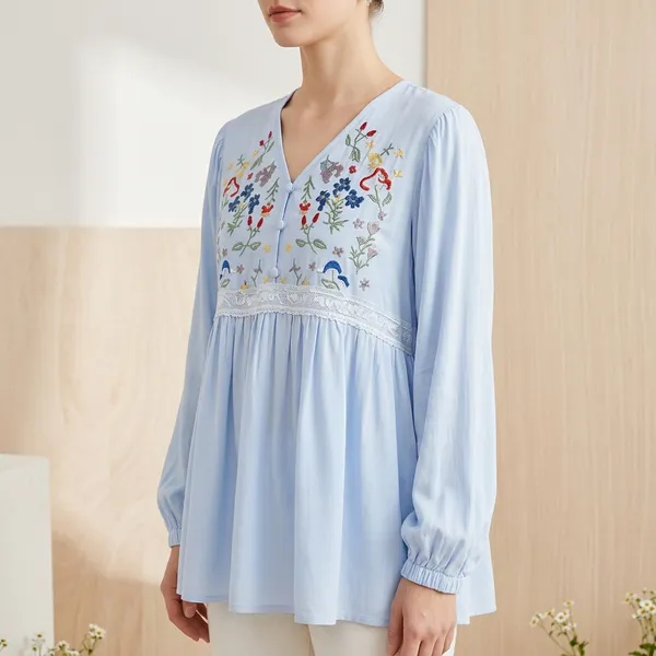 Light_Blue_Cotton_Relaxed_Embroidered_Floral_Tunic_Top_For_Women