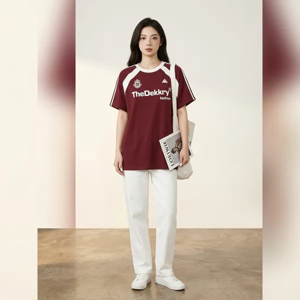 Maroon_And_White_Cotton_Graphic_Print_Sports_T_Shirt_For_Women