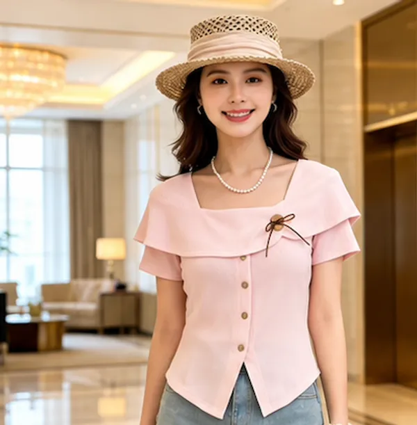 Pink_Cotton_Bow_Detail_Button_Down_Crop_Top_For_Women