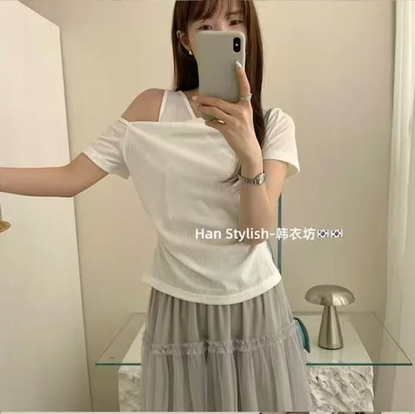 White_Cotton_Cold_Shoulder_Short_Sleeve_Crop_Top_For_Women