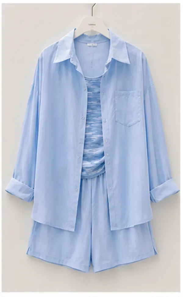Light_Blue_Cotton_Relaxed_Shirt_And_Shorts_Co_Ord_Set_For_Women