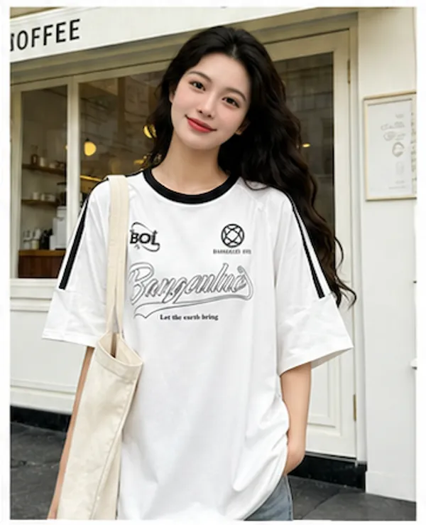 White_Cotton_Baseball_Graphic_Print_T_Shirt_For_Women