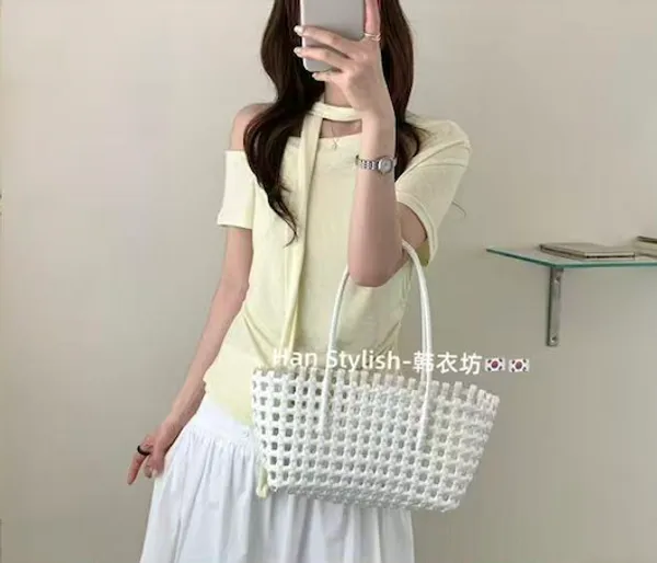 White_Woven_Beaded_Tote_Bag_For_Women