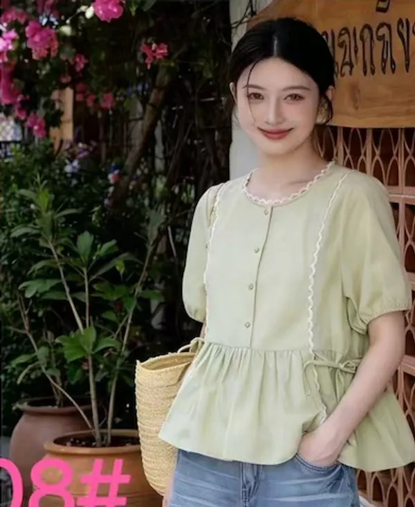 Mint_Green_Cotton_Puff_Sleeve_Peplum_Top_For_Women