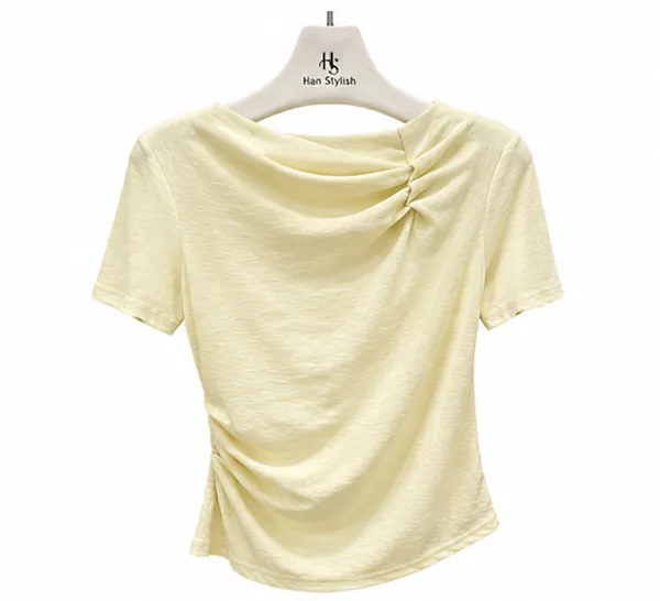 Yellow_Cotton_Draped_Neck_Crop_Top_For_Women