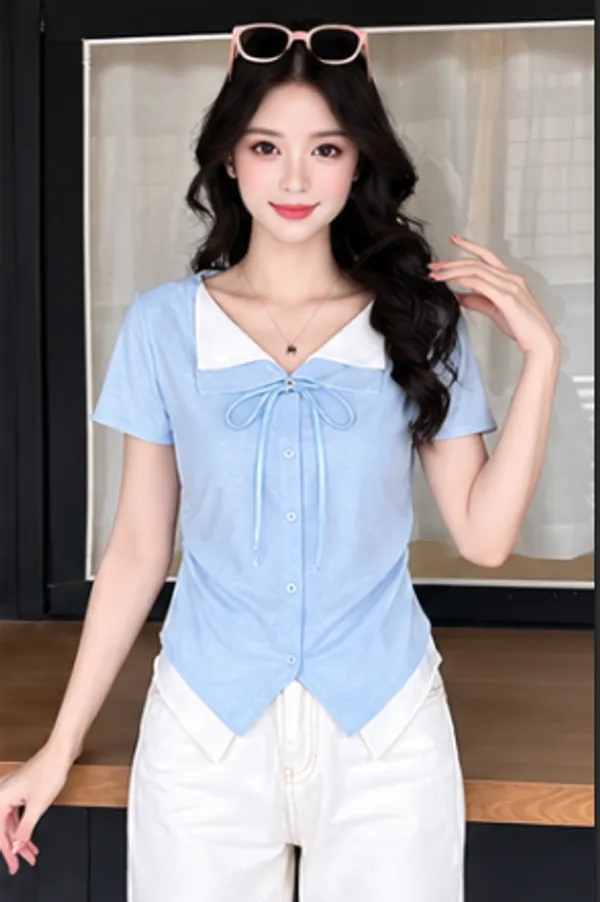 Blue_And_White_Cotton_Contrast_Collar_Button_Down_Crop_Top_For_Women