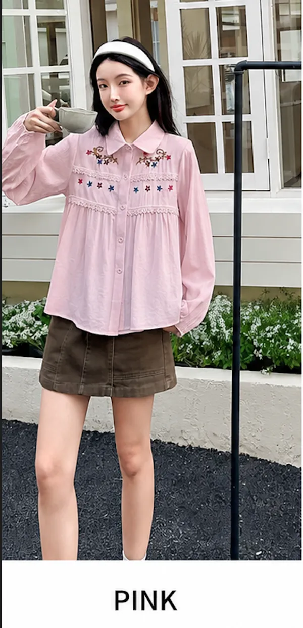 Pink_Cotton_Floral_Embroidered_Collared_Long_Sleeve_Shirt_For_Women