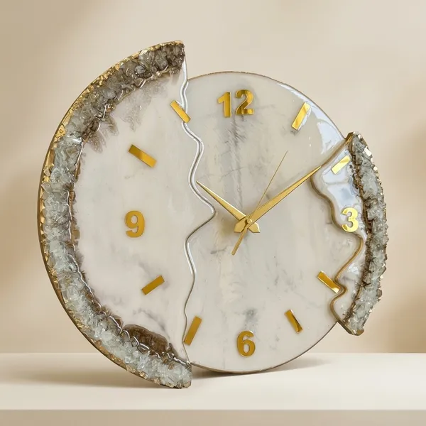 White_And_Gold_Resin_Premium_Wall_Clock_For_Home_Decor