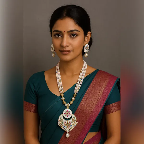 Mustard_Yellow_Alloy_Meenakari_Pearl_Necklace_Earring_Set_For_Women