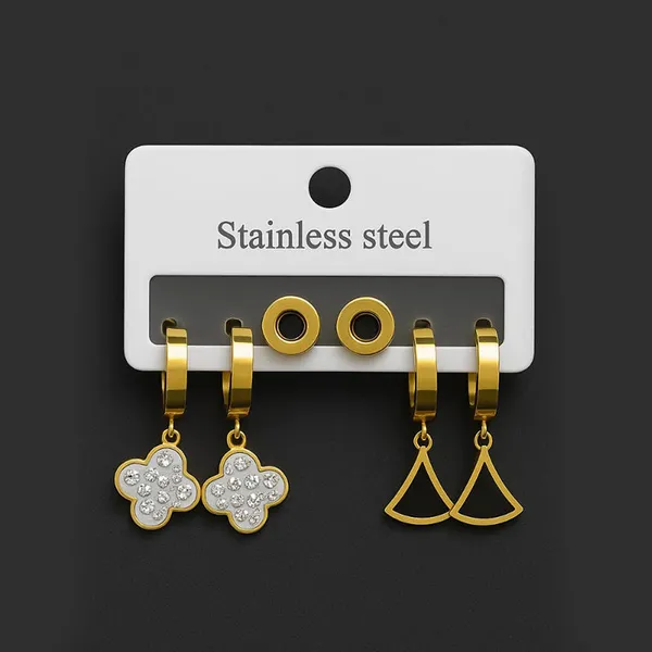 Gold_Tone_Alloy_Huggie_Hoop_&_Stud_Earring_Set_For_Women