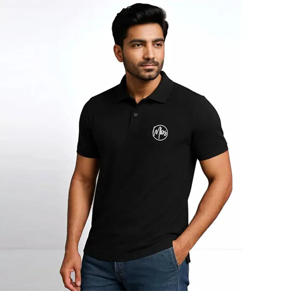 Black_Polycotton_Regular_Polo_Neck_T_Shirt_For_Men