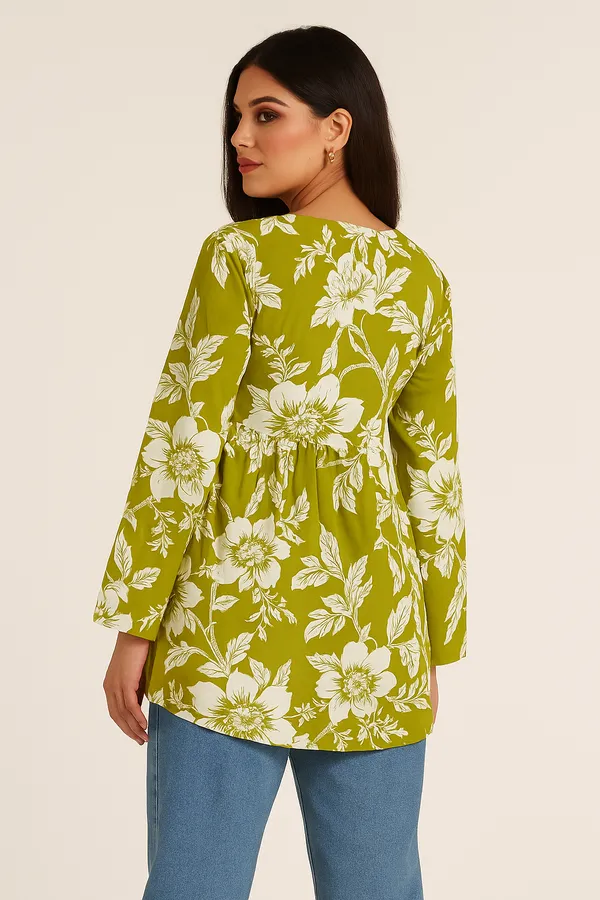 Green_Rayon_V_Neck_Floral_Print_Short_Kurti_For_Women