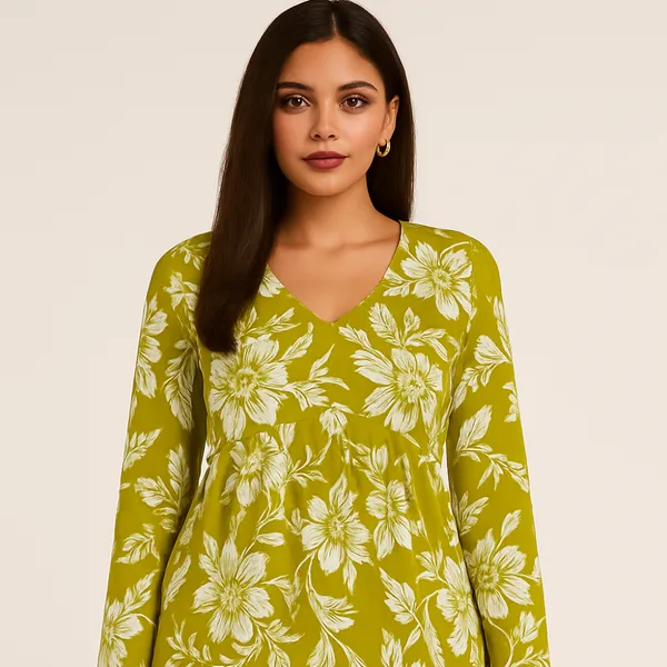 Green_Rayon_V_Neck_Floral_Print_Short_Kurti_For_Women