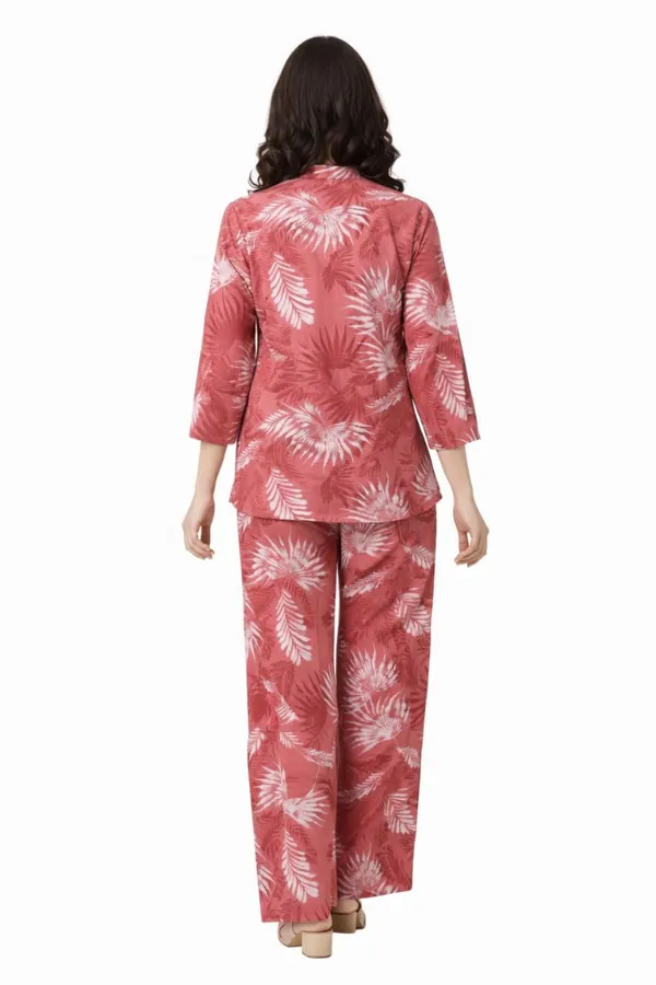 Coral_Rayon_Leaf_Print_Straight_Co_Ord_Set_For_Women
