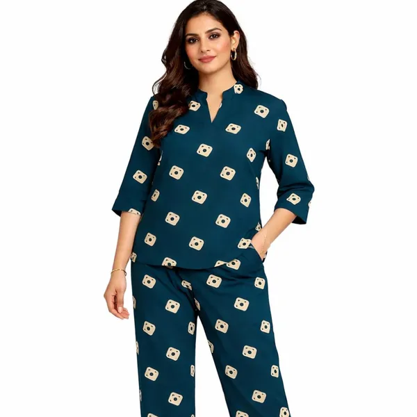 Teal_Rayon_Printed_Straight_Co_Ord_Set_For_Women