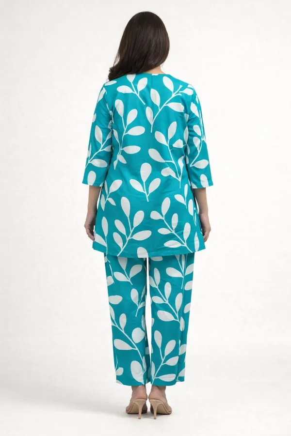 Teal_Rayon_Leaf_Print_Relaxed_Co_Ord_Set_For_Women