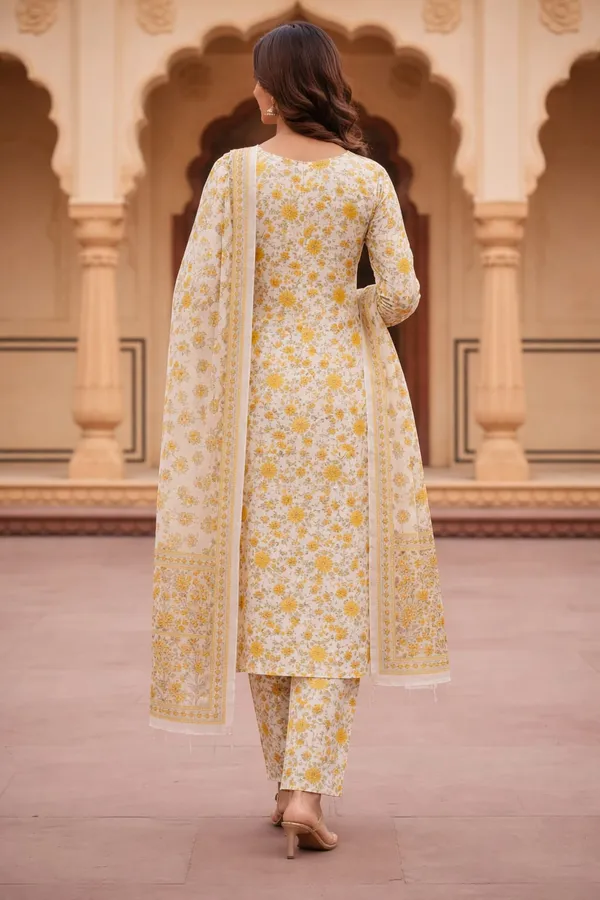 Mustard_Cotton_Floral_Straight_Kurti_Pant_Dupatta_Set_For_Women