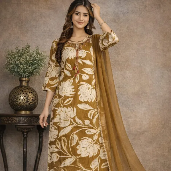 Brown_Cotton_Floral_Print_Straight_Suit_Set_With_Dupatta_For_Women