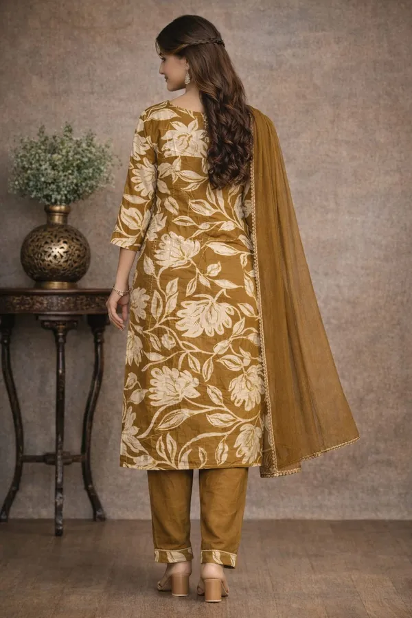 Brown_Cotton_Floral_Print_Straight_Suit_Set_With_Dupatta_For_Women