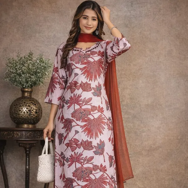 Blush_Pink_Cotton_Floral_Print_Kurti_Set_With_Dupatta_For_Women