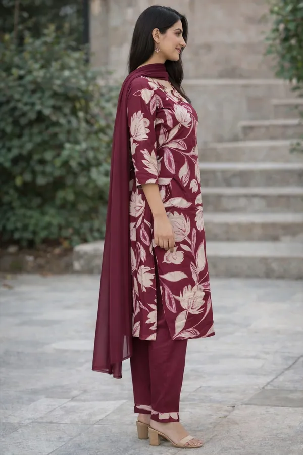 Wine_Cotton_Floral_Straight_Kurti_Set_With_Dupatta_For_Women