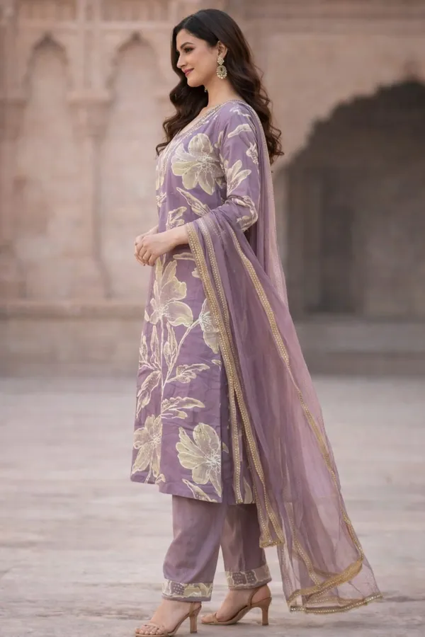 Mauve_Cotton_Floral_Kurti_Set_With_Dupatta_For_Women