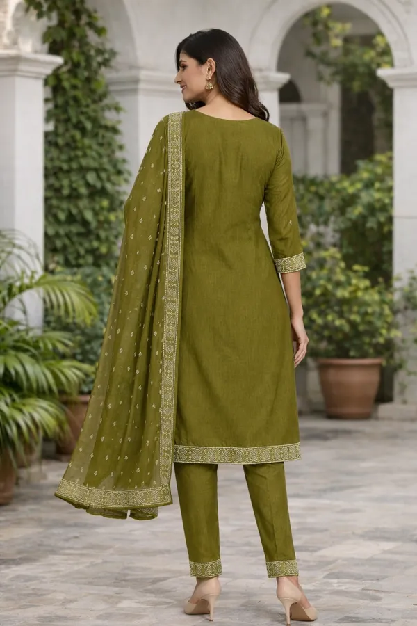 Olive_Green_Cotton_Straight_Kurti_Set_With_Dupatta_For_Women