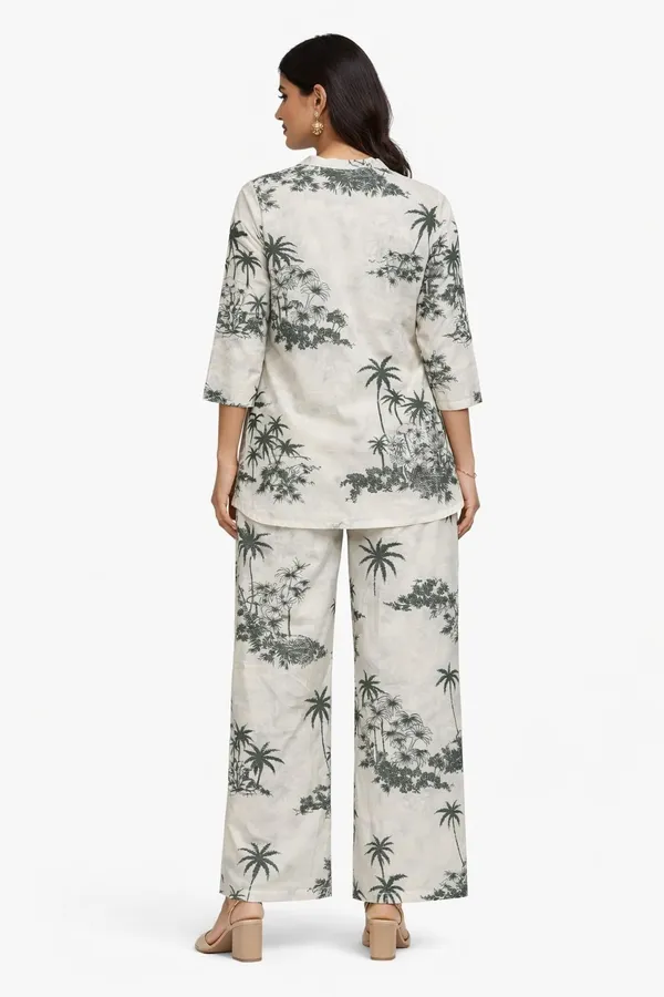 Teal_Rayon_Straight_Palm_Print_Co_Ord_Set_For_Women