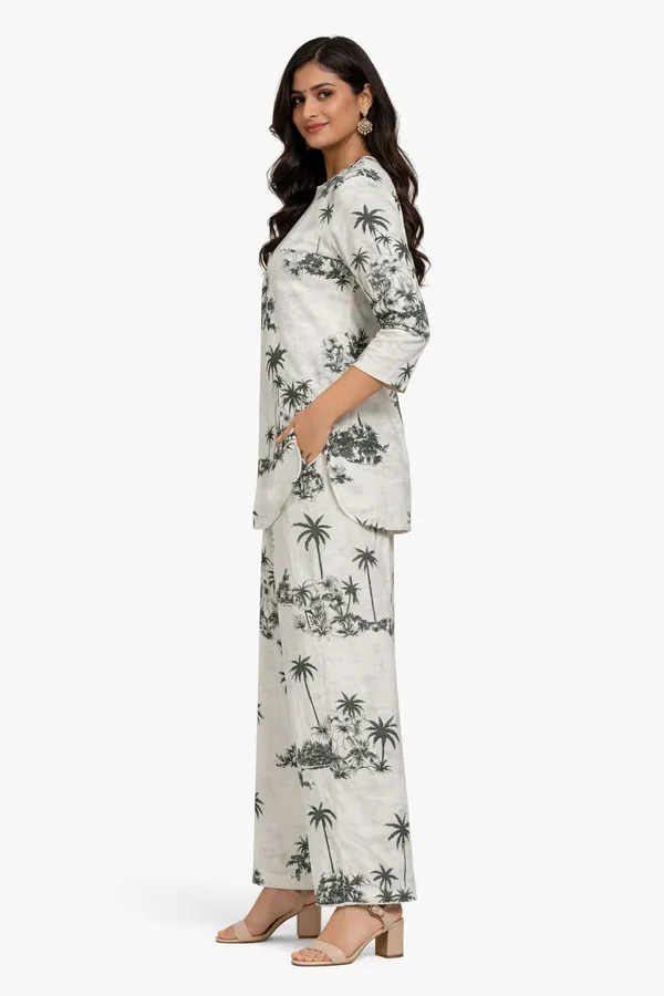 Teal_Rayon_Straight_Palm_Print_Co_Ord_Set_For_Women