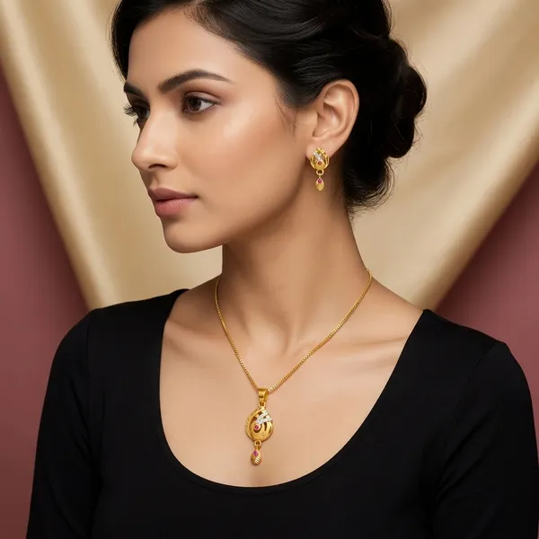 Gold_Pink_White_Alloy_Teardrop_Pendant_Earring_Set_For_Women