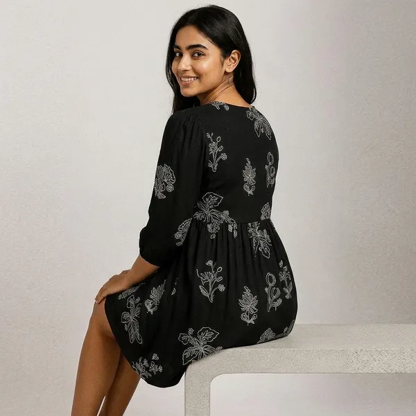 Black_Rayon_Relaxed_Floral_Print_Short_Dress_For_Women