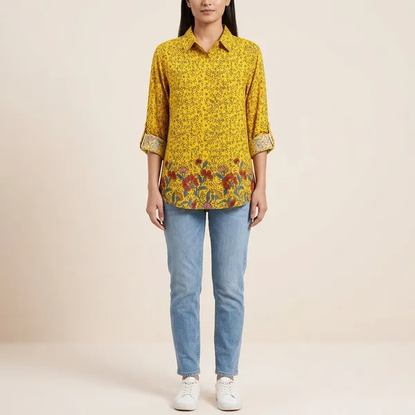 Yellow_Rayon_Floral_Spread_Collar_Shirt_For_Women