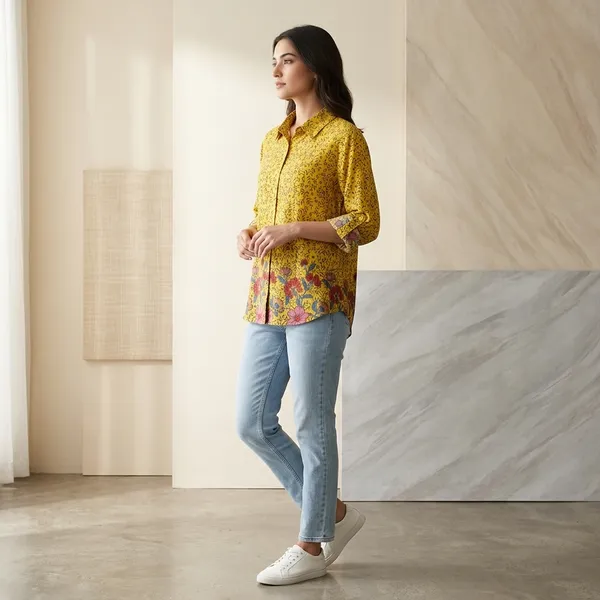 Yellow_Rayon_Floral_Spread_Collar_Shirt_For_Women