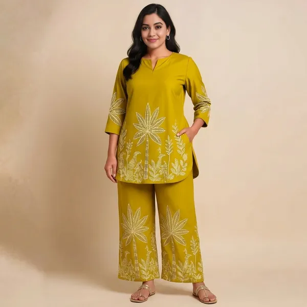 Mustard_Yellow_Rayon_Botanical_Print_Co_Ord_Set_For_Women