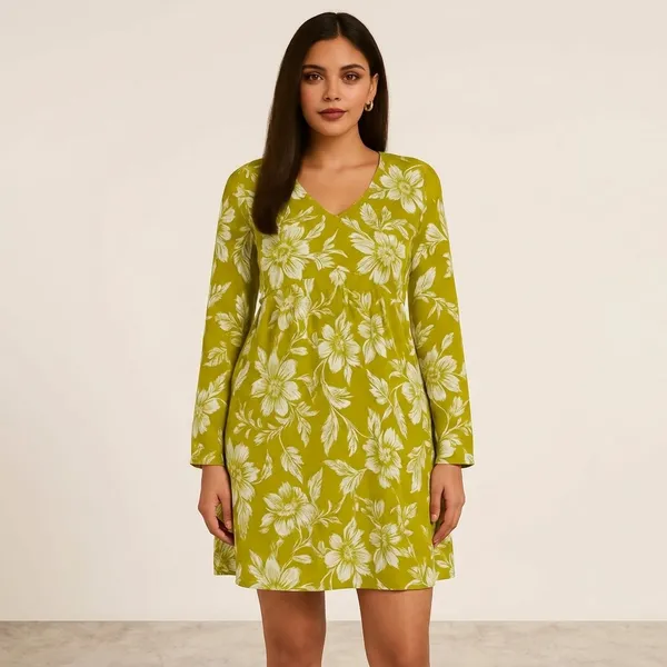 Green_Rayon_V_Neck_Floral_Print_Short_Kurti_For_Women
