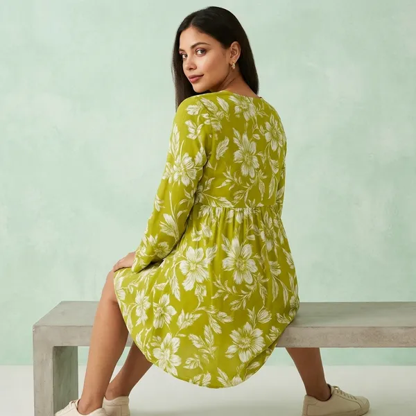 Green_Rayon_V_Neck_Floral_Print_Short_Kurti_For_Women